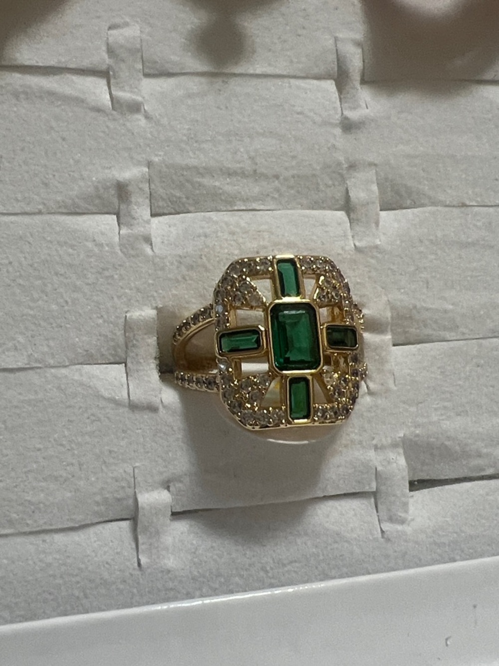 Gold-Plated Women's Emerald Accent Ring - Green Stones